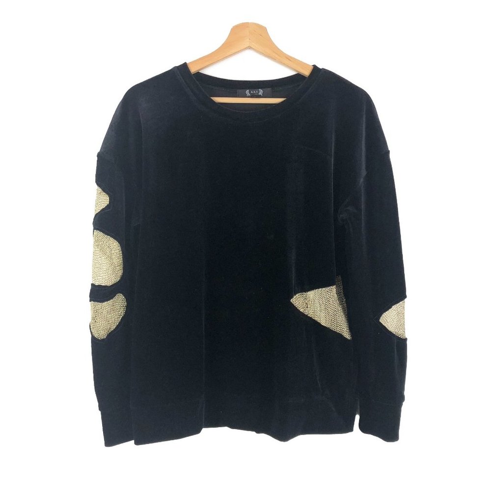 A.Z.I. New York Black Velvet Velour Mesh Cutout Sweater Top S